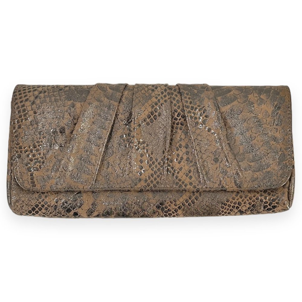 Vintage Lauren Merkin Gray & Beige Snakeskin Leather Clutch Bag